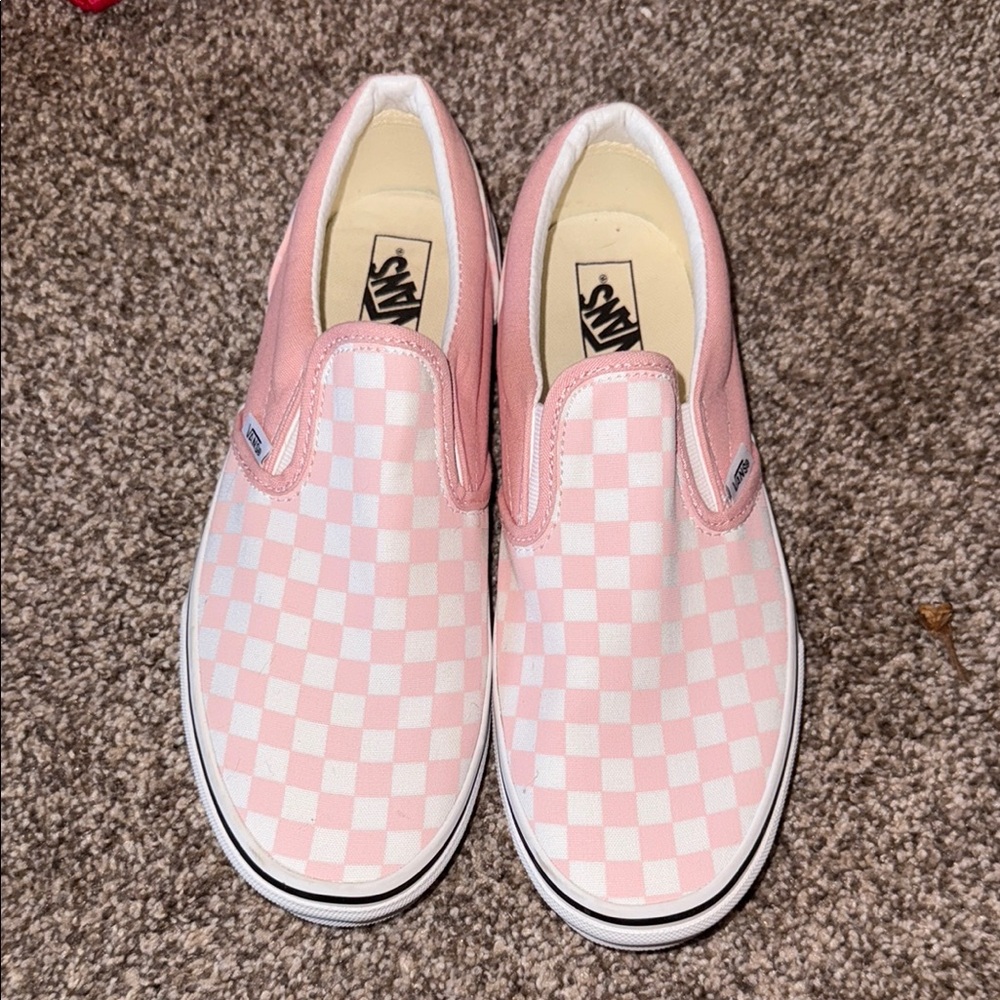 Vans Pink and White Checkered Slip-On Sneakers